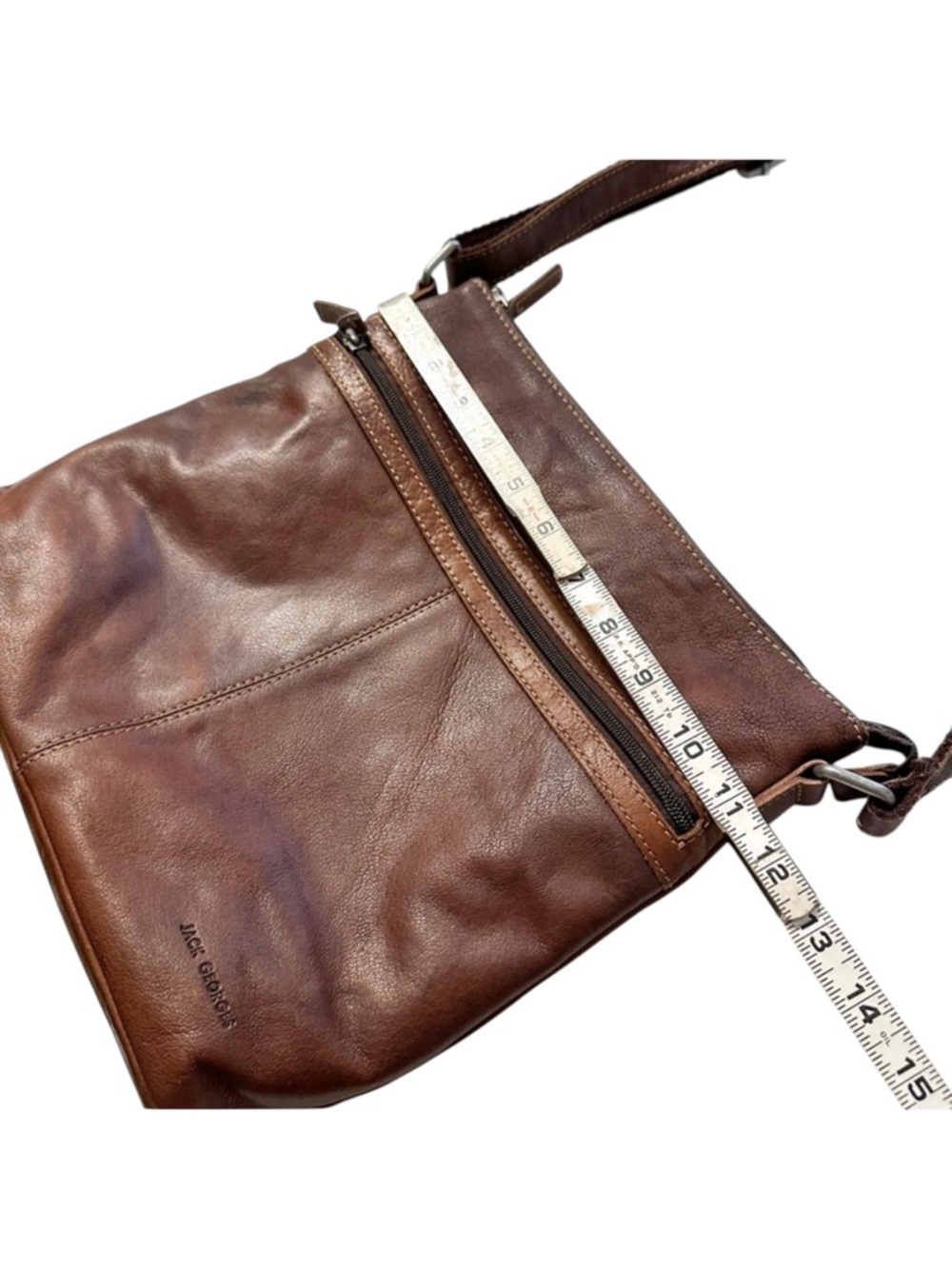 Jack Georges Brown Leather Crossbody Bag Minimalist Vintage Style - Picture 14 of 14